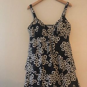 Women One Piece Swim Dress with Skirt L Size  "UPSTREAM" Black/white design